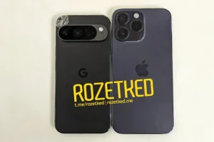 Google Pixel 9 Pro displayed side by side with iPhone 15 Pro Max