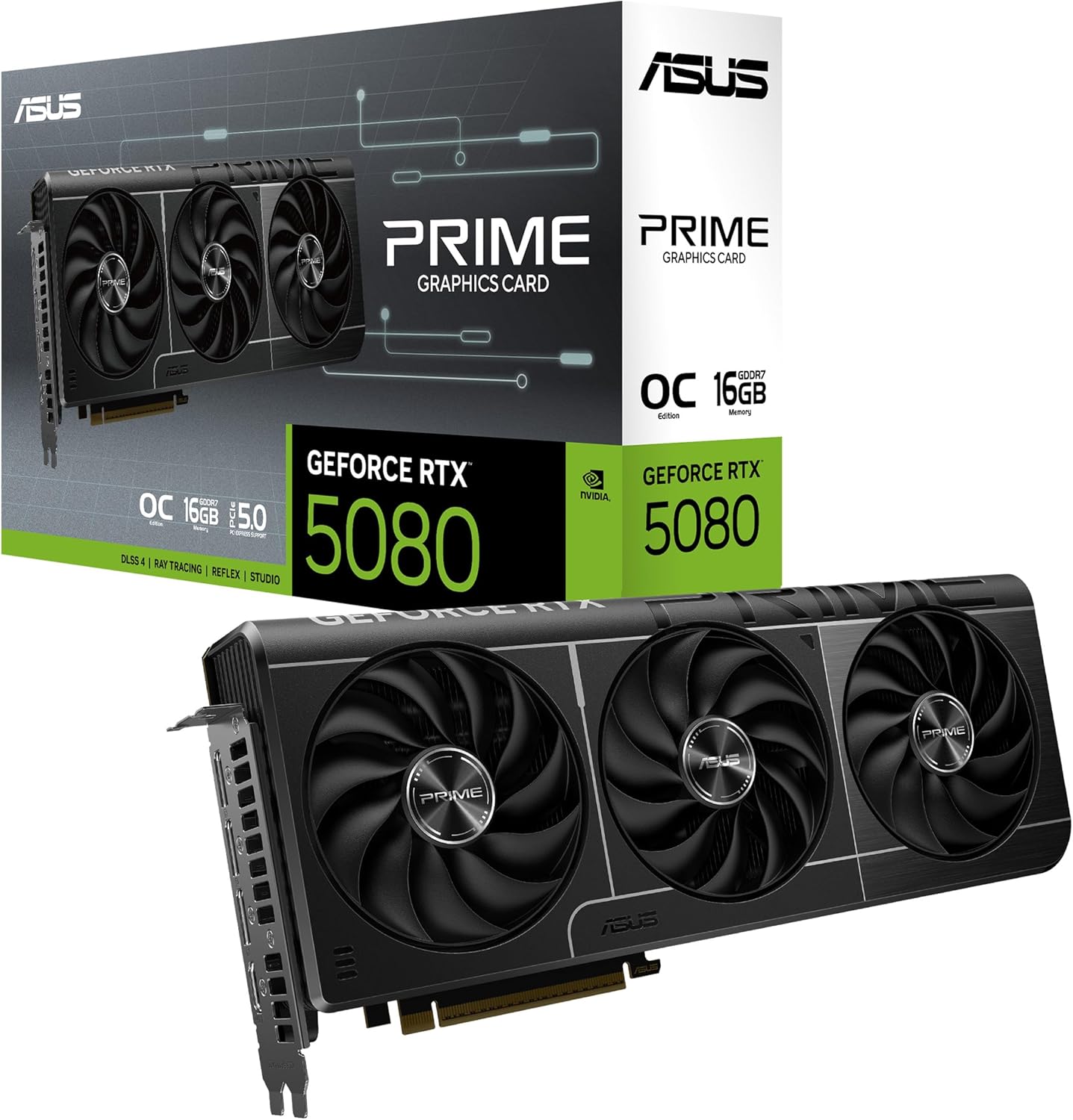 ASUS PRIME RTX5080, O16G, NVIDIA, GeForce RTX 5080, 16GB GDDR7, 256bit, OC, HDMI, 3xDP, DLSS4 Graphics Card