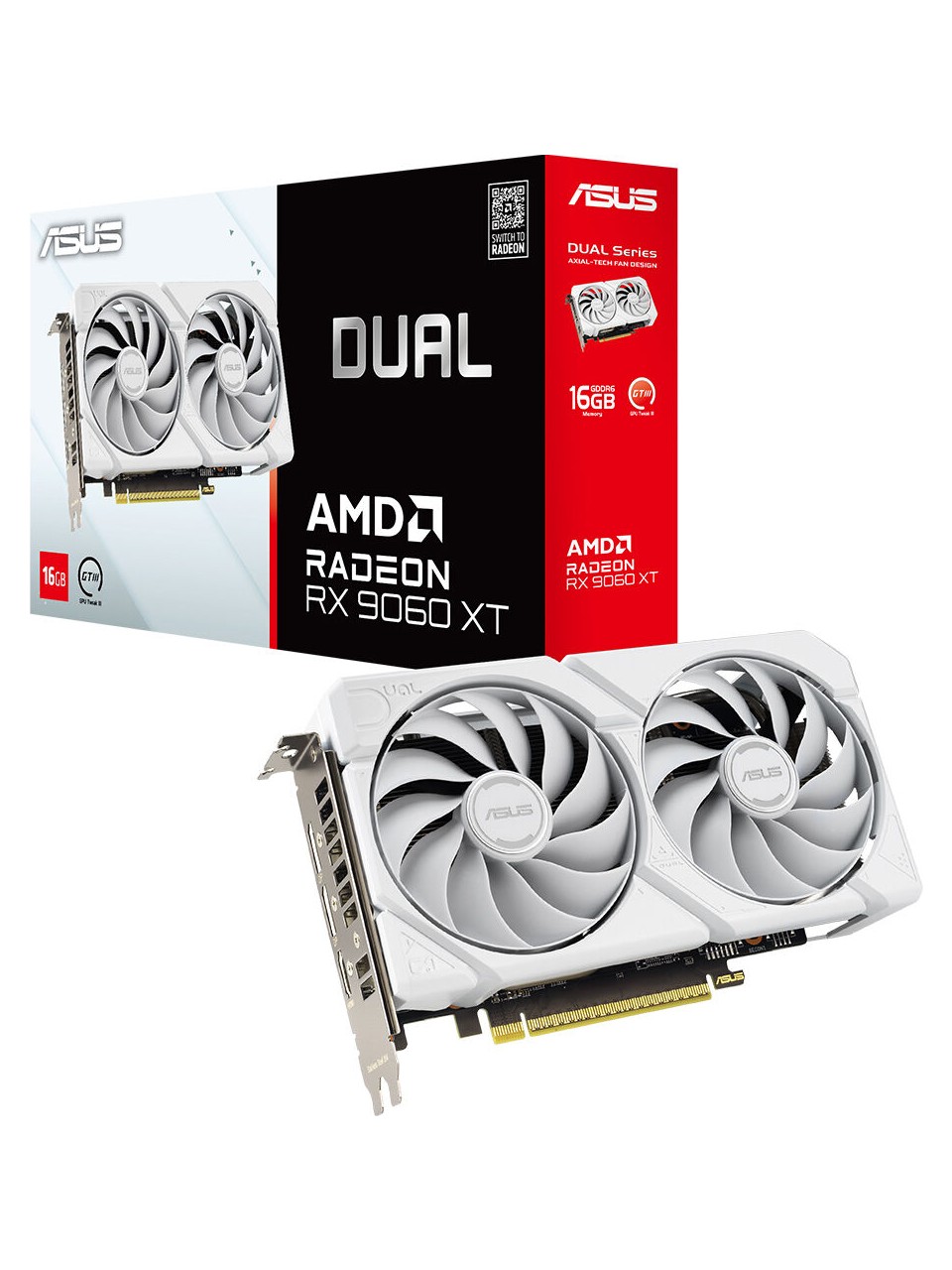 Asus DUAL-RX9060XT-16G-WHITE-AMD-RADEON-RX 9060 XT-16G-16GB GDDR6-128BIT-3250MHZ-HDMI-2XDP-GRAPHICS Card