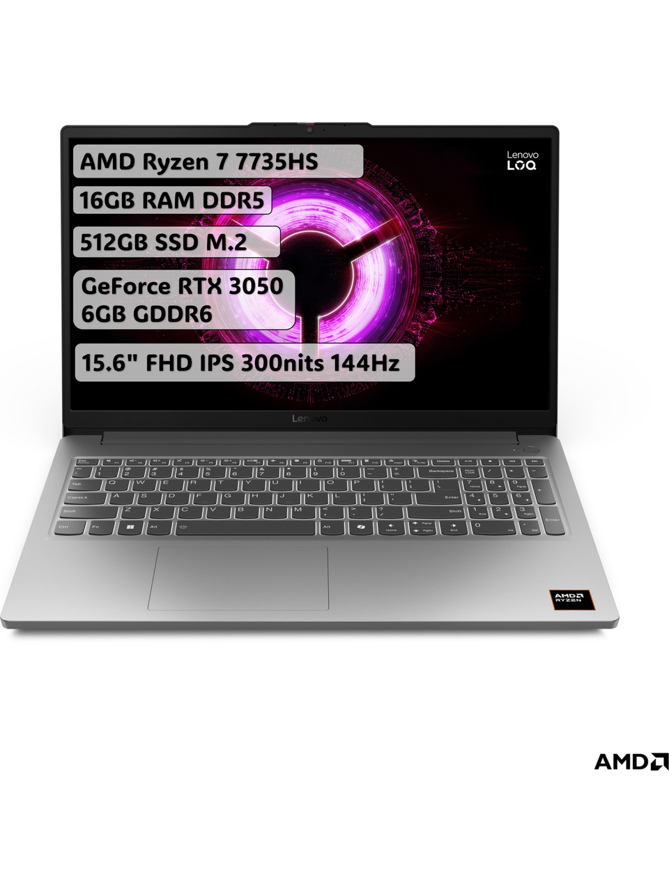 Lenovo LOQ Essential AMD Ryzen 7 7735HS 16GB 512GB SSD RTX3050 Freedos 15.6