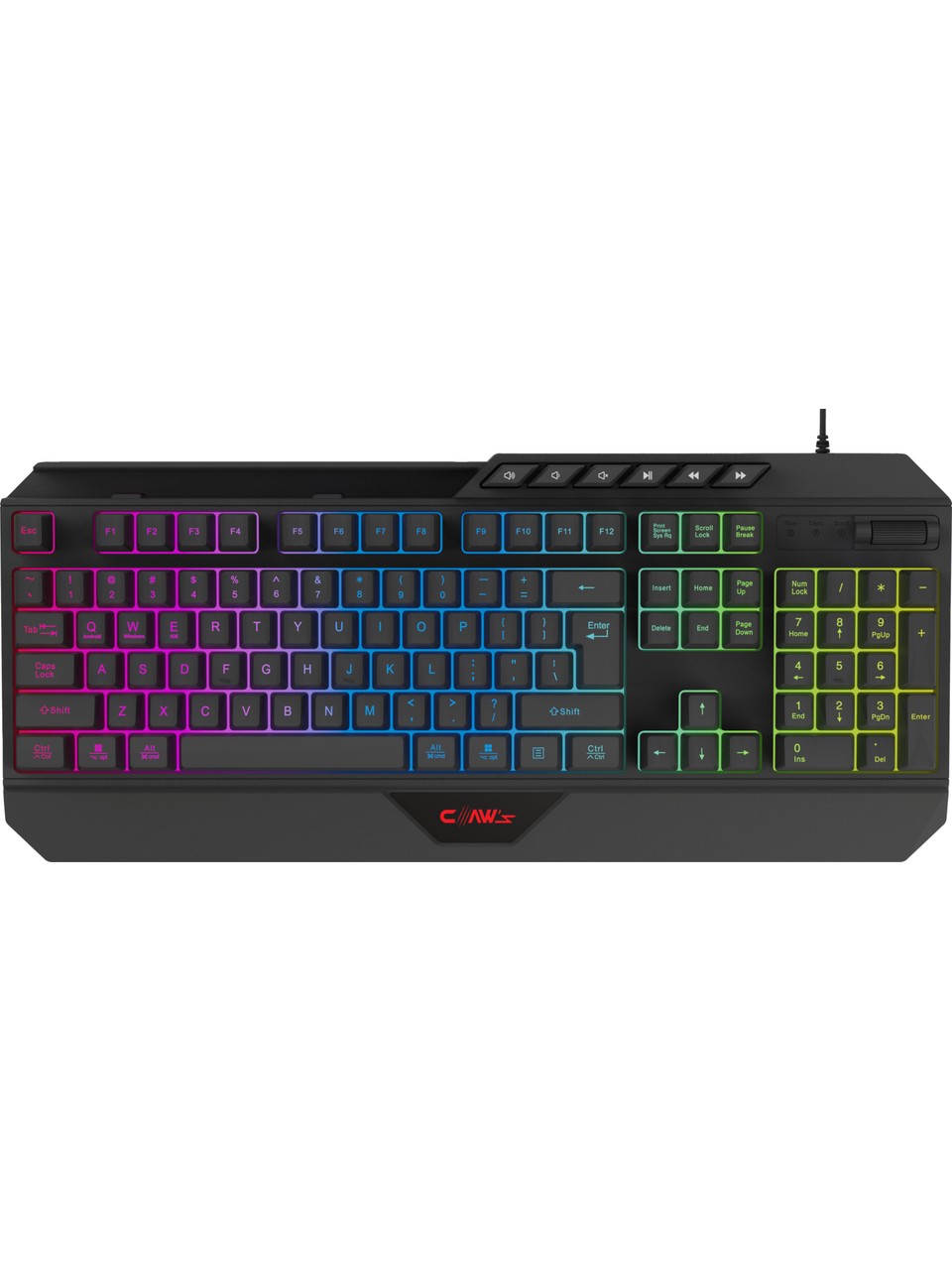 Claw's Nexus K1 RGB Full Membrane 104-Key Extra Multimedia / Rollover Volume Control Mechanism & Claw's Reflex Braided Cable Gaming Keyboard (11 Different RGB Effects)