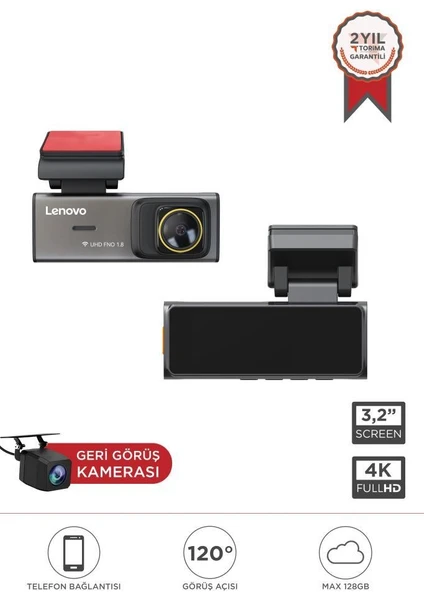 Lenovo Dash Camera 3.2 INC Wifi Front and Rear Vehicle Camera S7 3280 Black