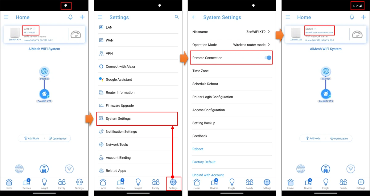 Accessing the Remote Connection menu in the ASUS Router app