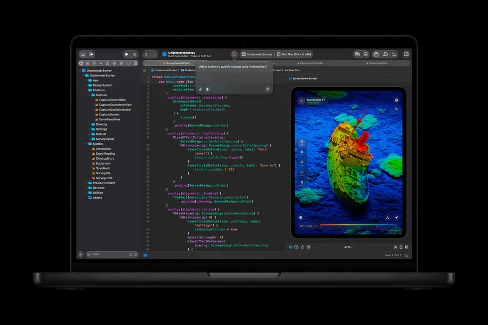 Xcode development interface on M6 MacBook Pro screen